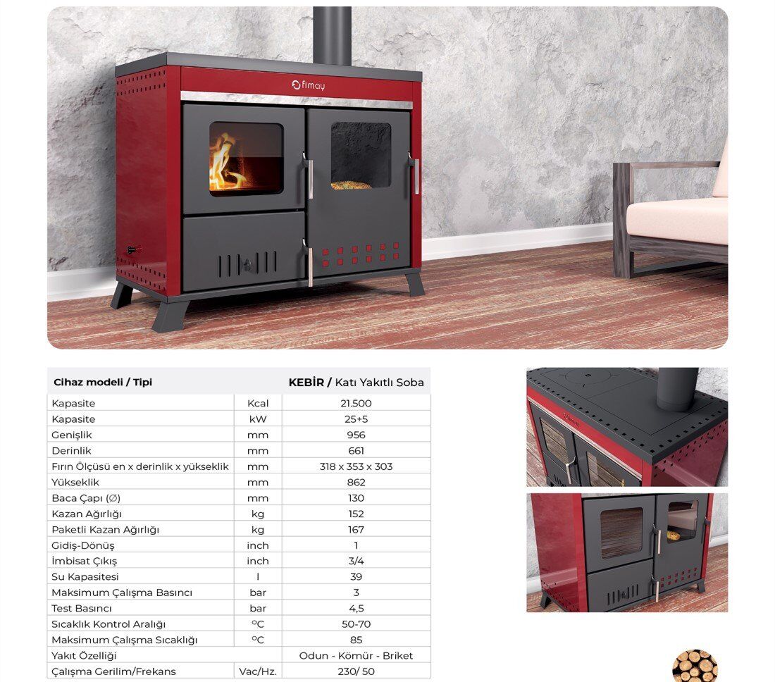 Fimay 25 kw  Yatay kuzine kalorifer sobası